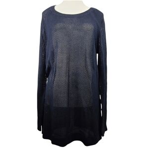 Talbots Navy Blue Cable Knit Scoop Neck Semi Sheer Sweater Coastal Beachy 